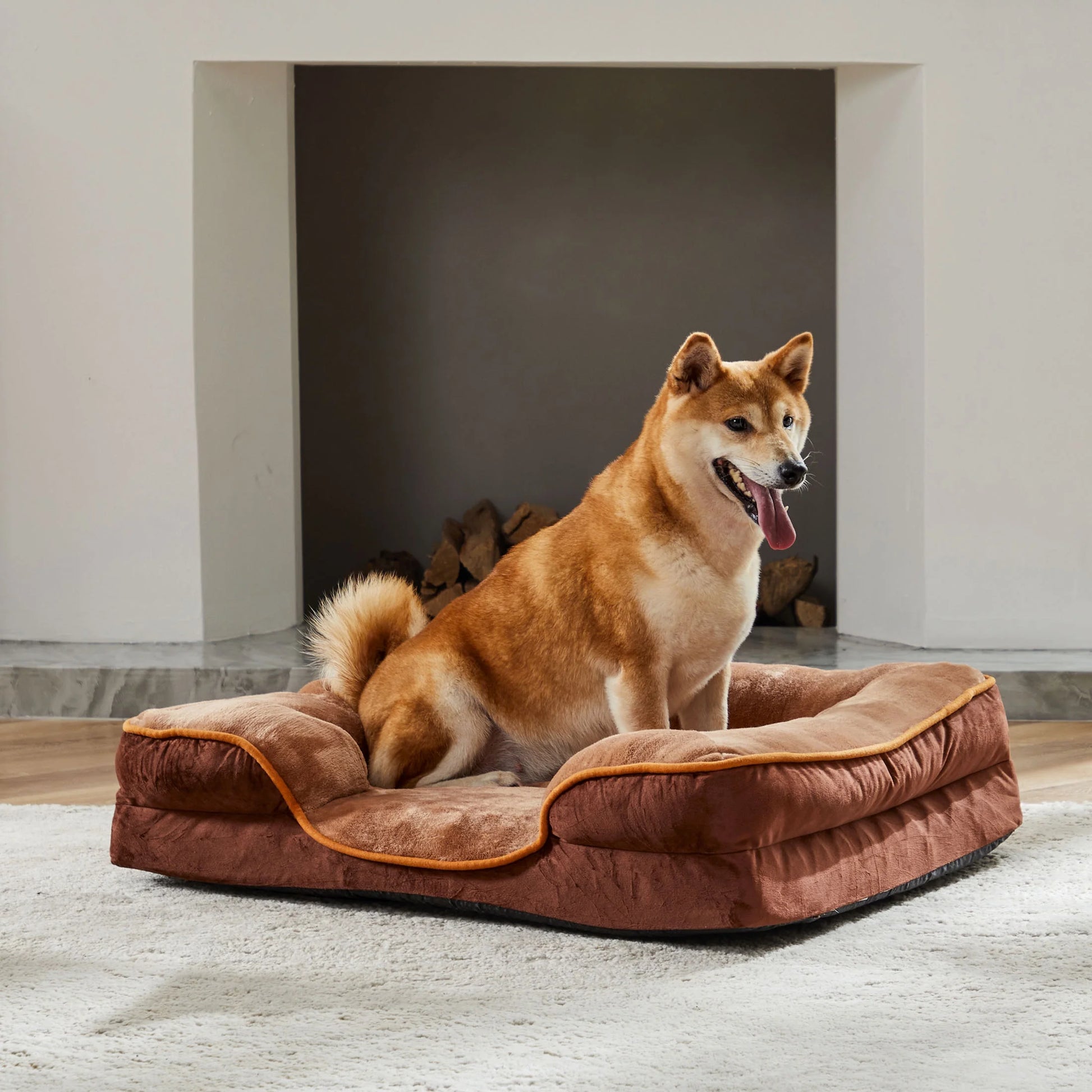 Large Orthopedic Dog Sofa Bed, 35" x 25", Supportive Foam Pet Couch with Removable Washable Cover, Brown