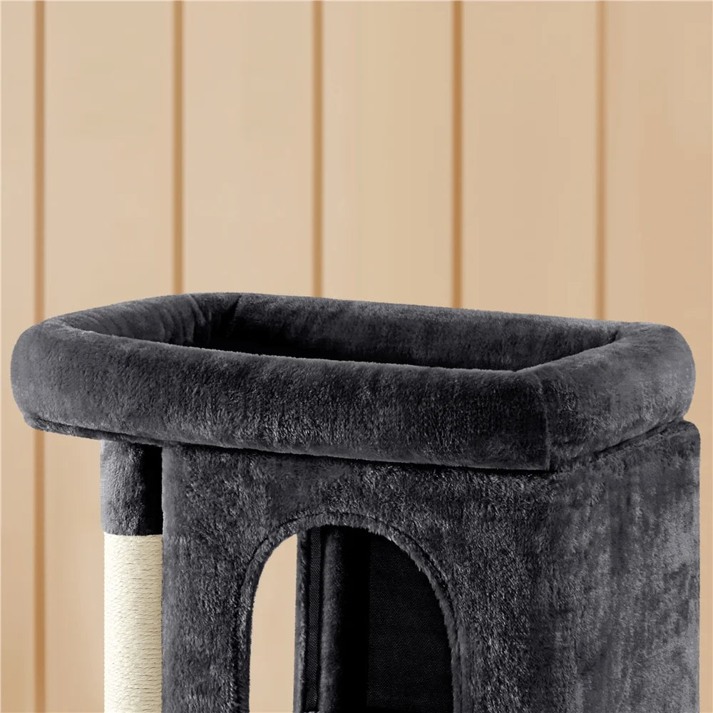 33.4" Double Condo Plush Cat Tree with Scratching Posts in Black