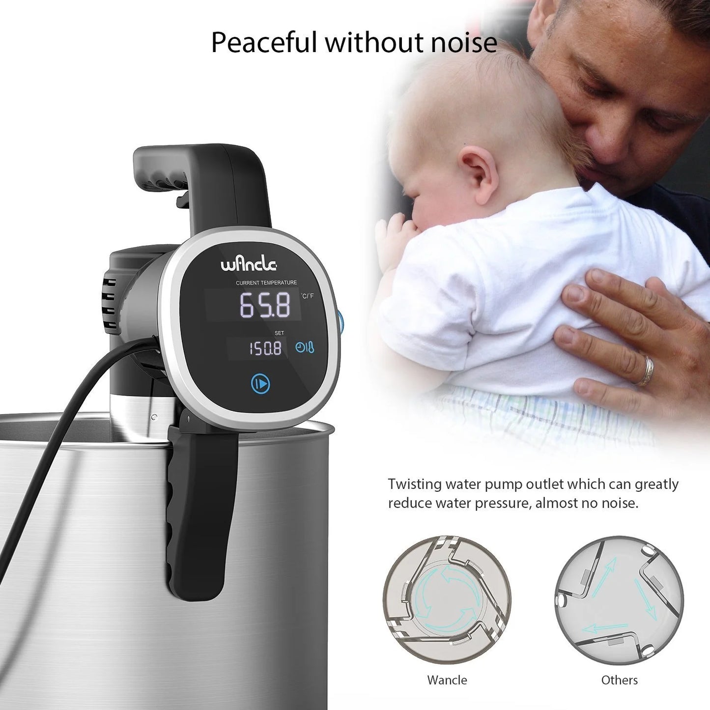 Sous Vide Cooker,  Thermal Immersion Circulator, with Recipe E-Cookbook, Accurate Temperature Digital Timer, Ultra-Quiet, 850 Watts, 120V, Stainless Steel/Black