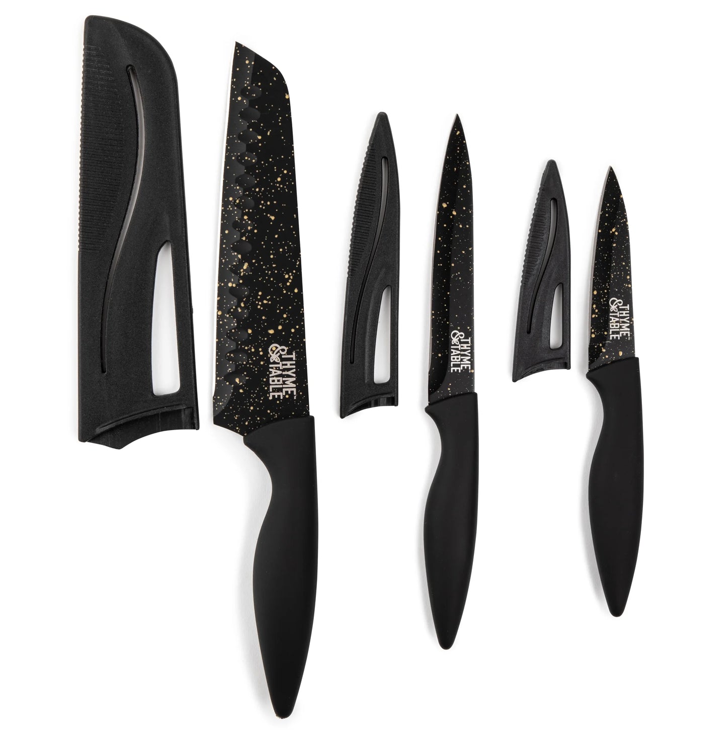 Non-Stick Coated High Carbon Stainless Steel Speckled Kitchen Knives, 3 Piece Set