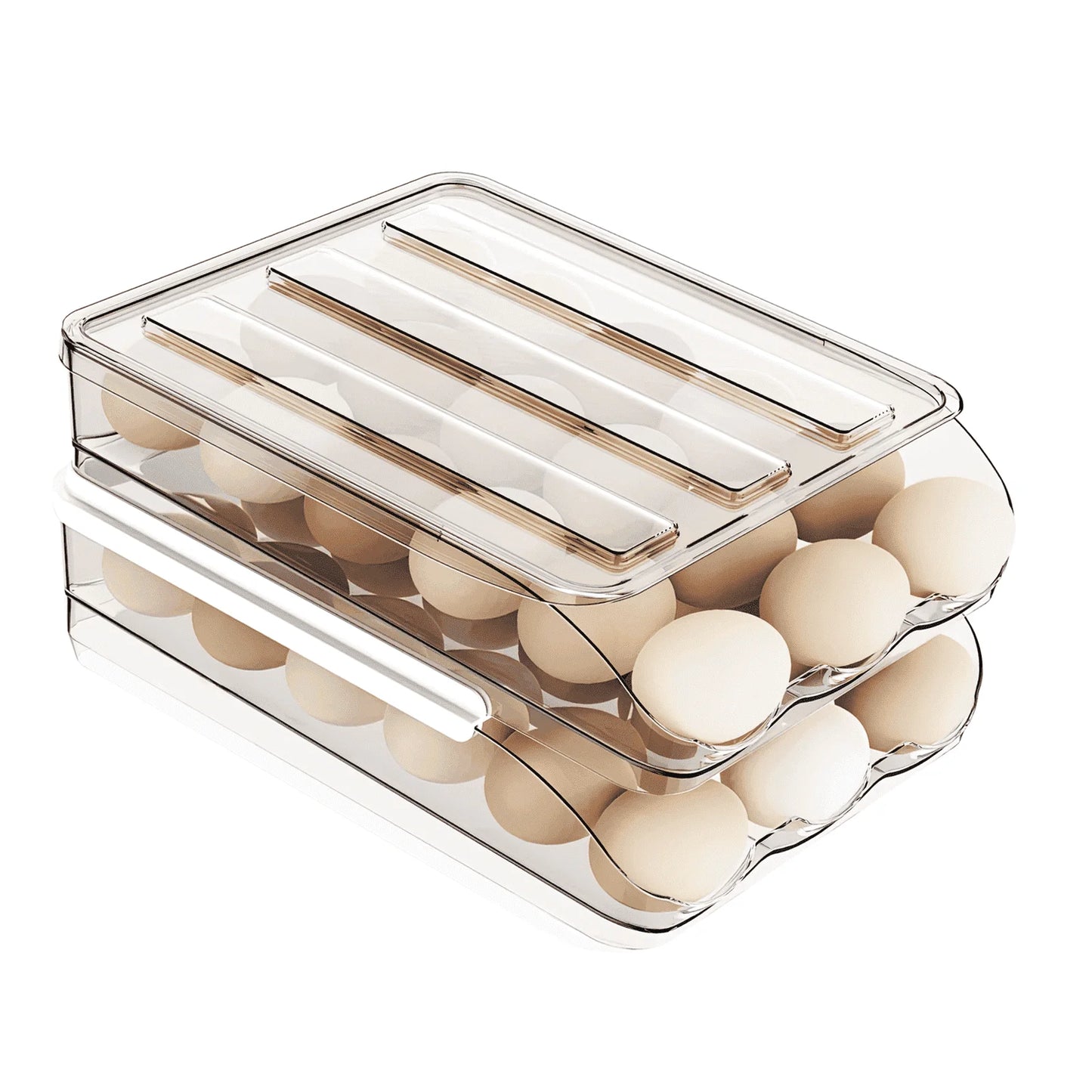 Fridge Egg Holder, 2 Layer Rolling Egg Cartons for Refrigerator, Refrigerator Egg Organizer with Lid, Clear Egg Dispenser, Egg Tray & Storage Container
