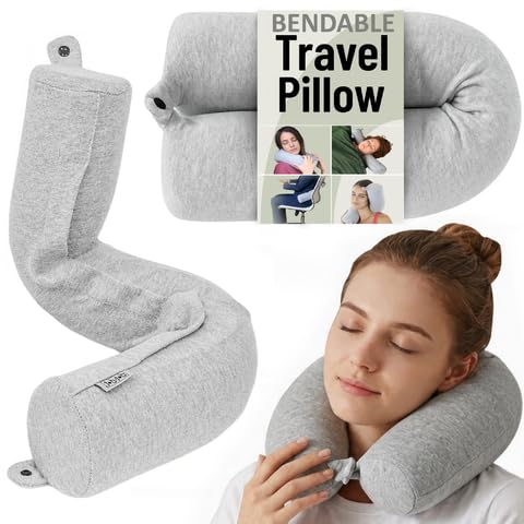 Dot&Dot Twist Memory Foam Travel Pillow for Airplane, Car and Home, Travel Neck Pillow for Sleeping, Airplane Pillow for Neck Support, Chin, Lumbar and Leg, Adjustable Bendable Neck Roll Pillow