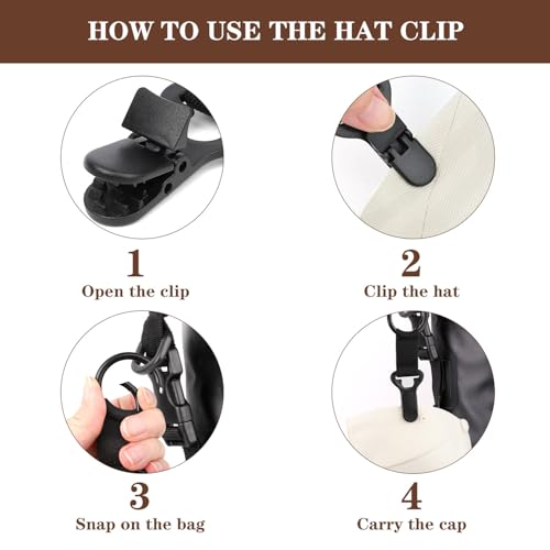 Niveaya Hat Clip for Travel on Bag - 2 Pack, Vacation Beach Cruise Essentials Accessory for Travel Handbag Backpack Luggage, Securely Hold to Keep Hat Shaped, Hands-Free, Black+Black