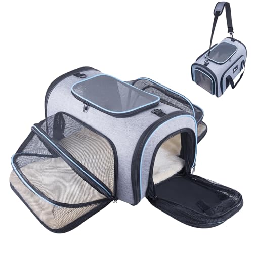 Siivton 4 Way Expandable Pet Carrier, Airline Approved Collapsible Cat Soft-Sided Carriers W/Removable Fleece Pad for Cats, Puppy, Small Dogs (18"x 11"x 11")