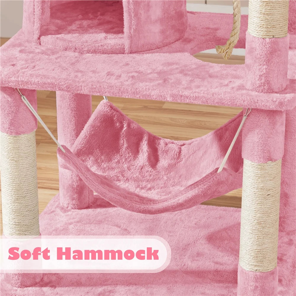 70.5" Multi-Level Cat Tree with Two Condos and Two Foam-Padded Perches in Pink