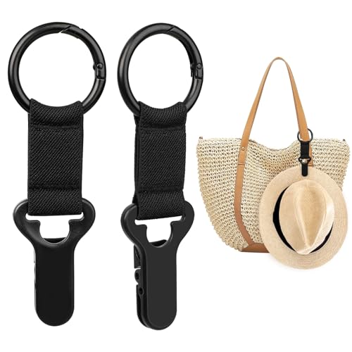 Niveaya Hat Clip for Travel on Bag - 2 Pack, Vacation Beach Cruise Essentials Accessory for Travel Handbag Backpack Luggage, Securely Hold to Keep Hat Shaped, Hands-Free, Black+Black