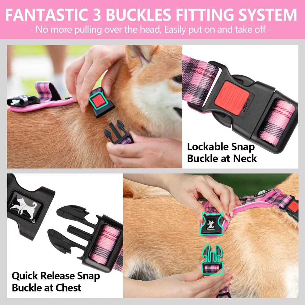 Adjustable Dog Harness and Leash Set, Escape-Proof No-Pull Vest with Reflective Soft Padding and Handle for Small to Large Dogs