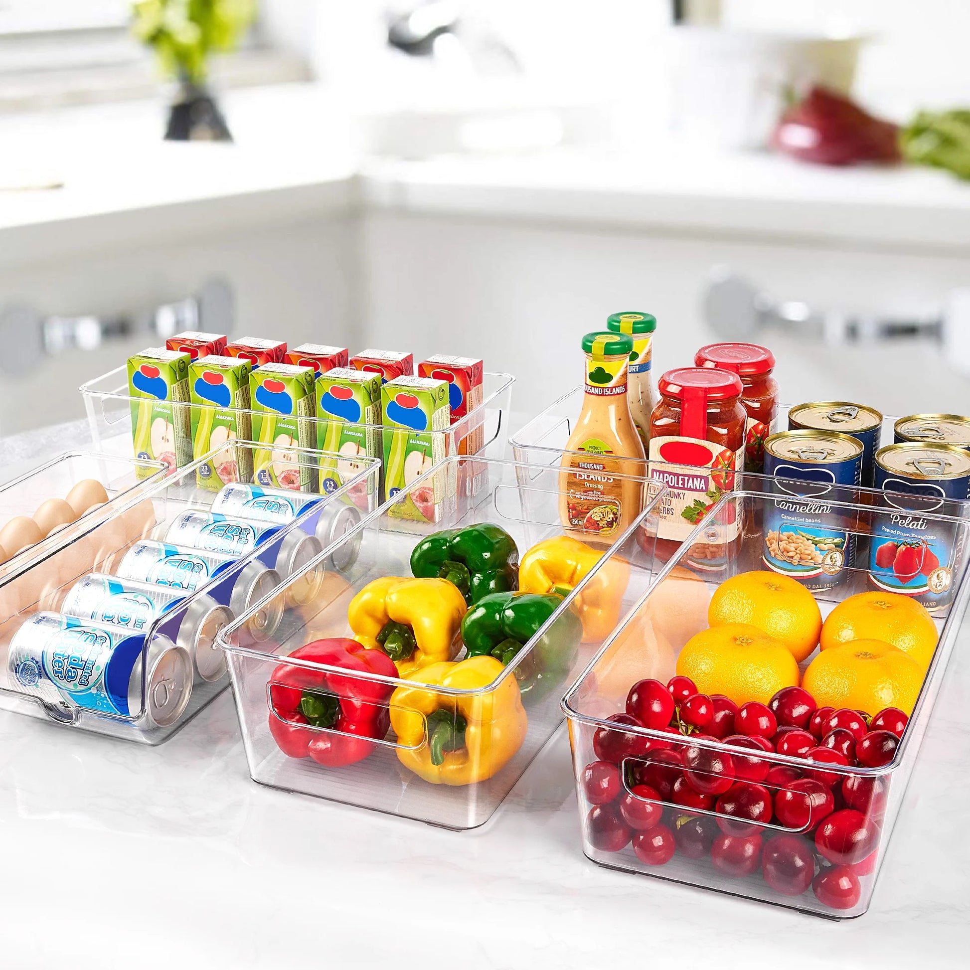 Set of 10 Fridge Organizer, Refrigerator Organizing Bins with Handles, Bpa-Free Clear Plastic Fridge Storage Containers