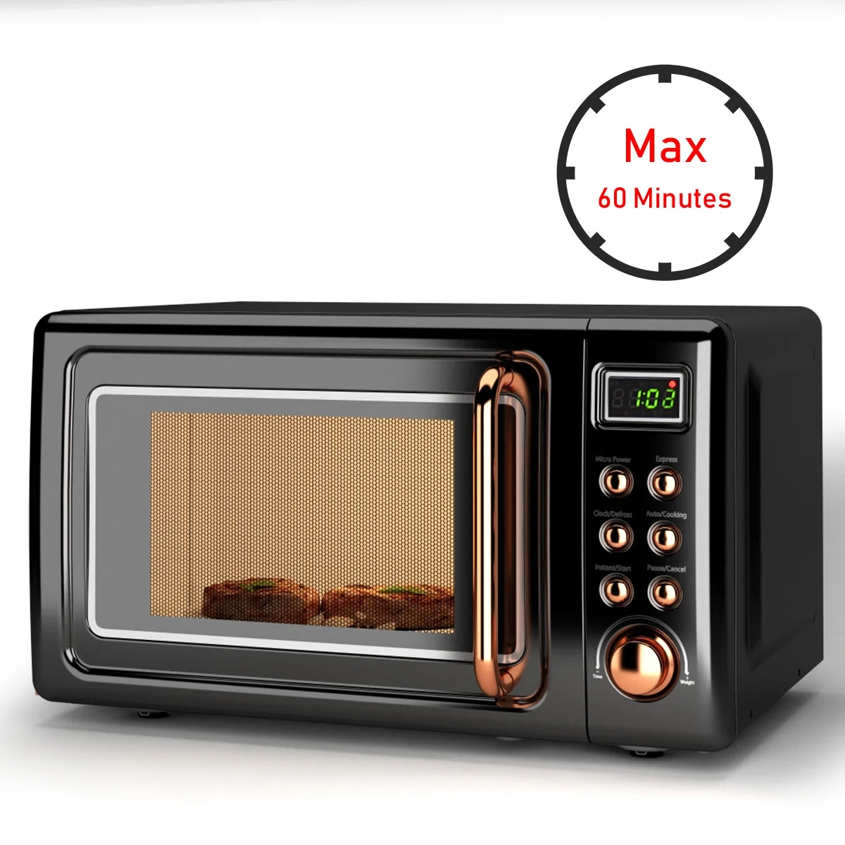 0.7 Cu. Ft. Retro Countertop Microwave Oven with 700W Power, LED Display, Glass Turntable in Rose Gold