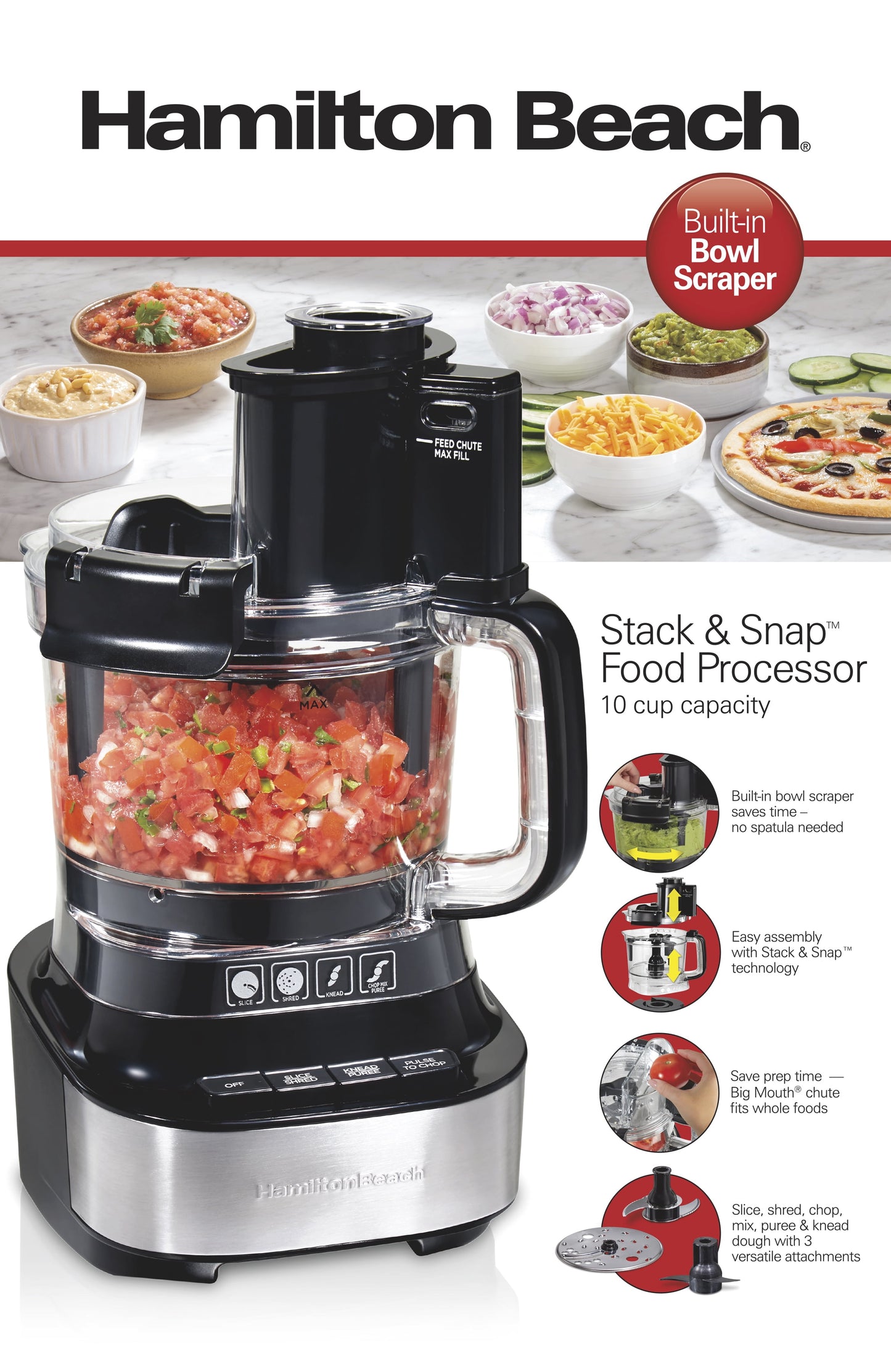Stack & Snap Food Processor with Bowl Scraper, 10 Cup Capacity, Black, 70822FG