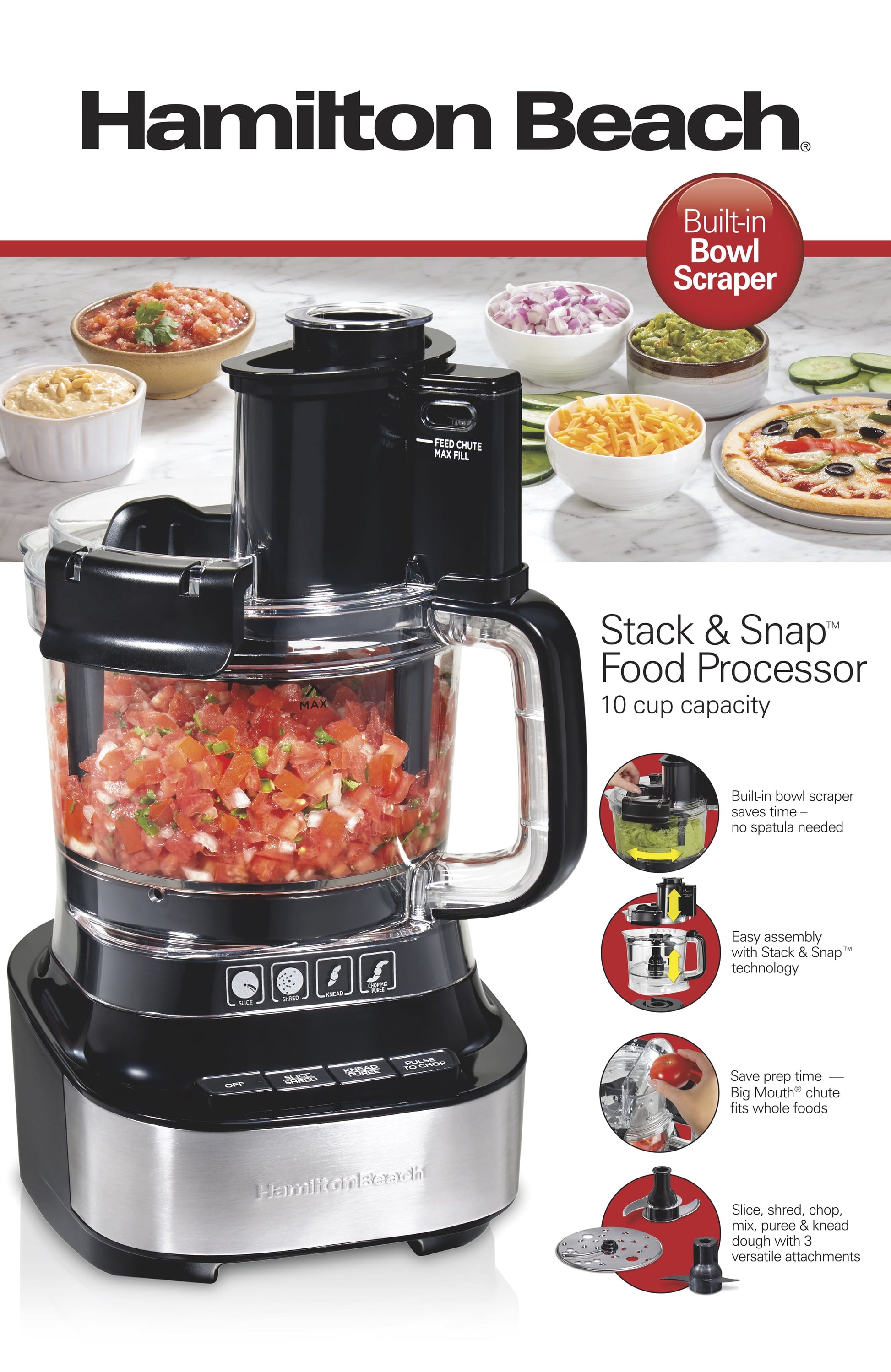 Stack & Snap Food Processor with Bowl Scraper, 10 Cup Capacity, Black, 70822FG