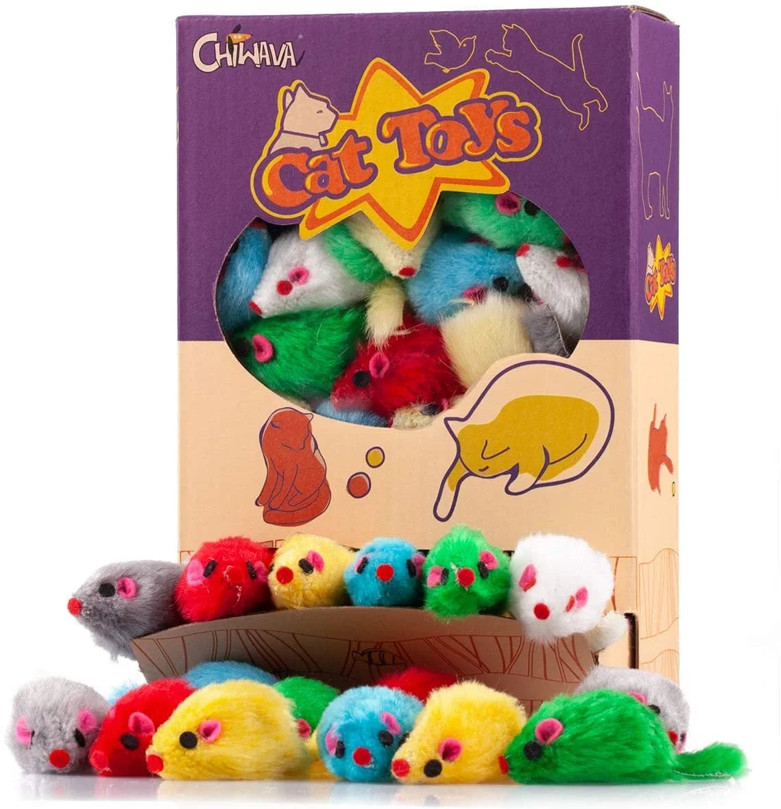 36PCS 4.1'' Furry Cat Toy Mice Rattle Small Mouse Kitten Interactive Play Assorted Color
