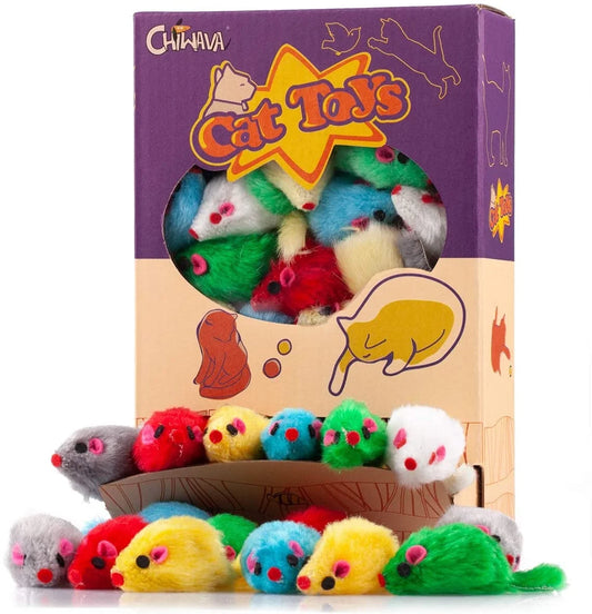 36PCS 4.1'' Furry Cat Toy Mice Rattle Small Mouse Kitten Interactive Play Assorted Color