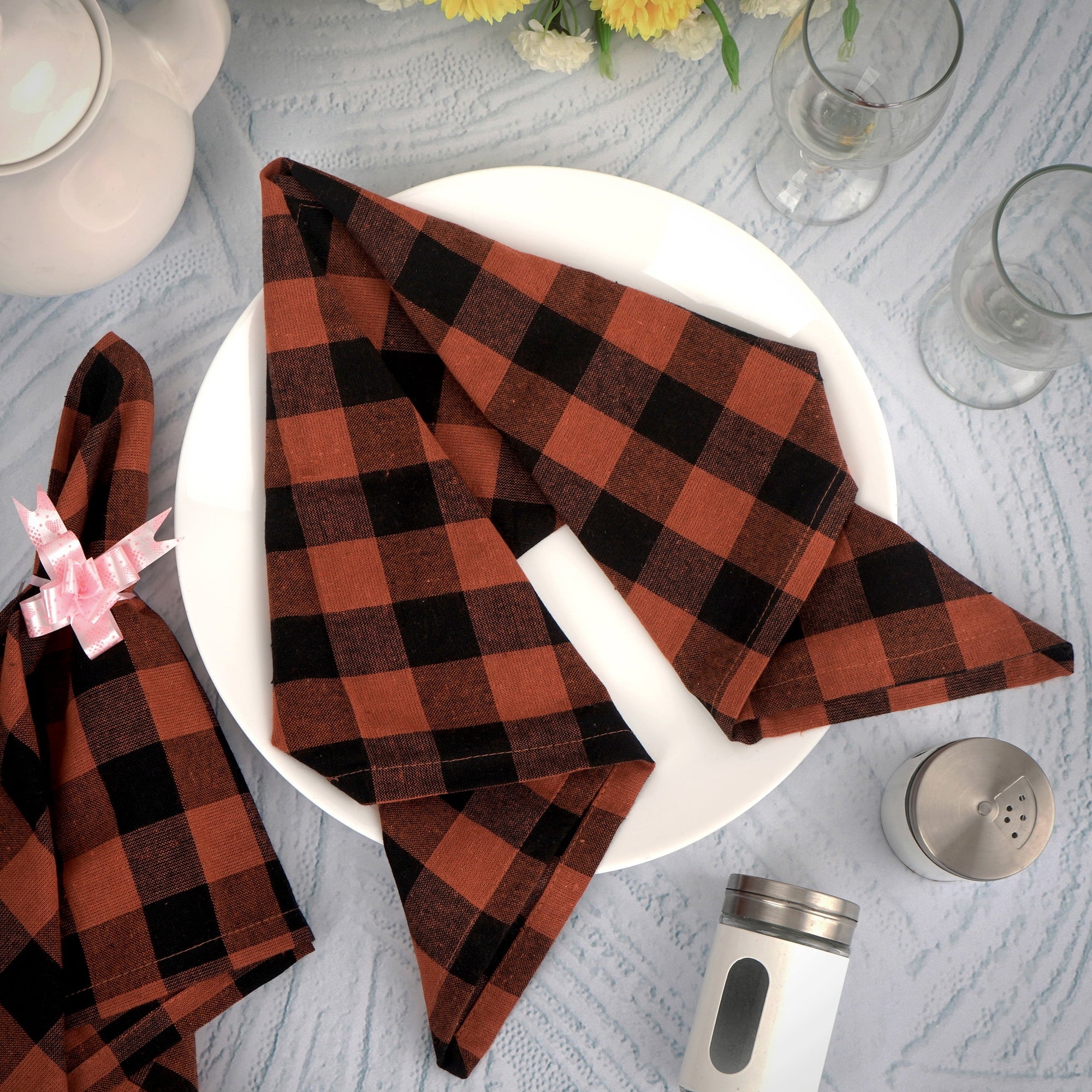 Dinner Cloth Napkins, Everyday Use, Soft and Well Absorbent Cotton Buffalo Plaid Table Napkins - Thumbnail 3