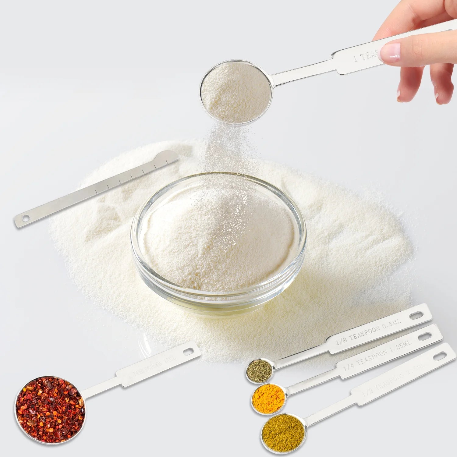 18-Piece Stainless Steel Measuring Cups and Spoons Set, 6 Stainless Steel Measuring Cups,11 Stainless Steel Measuring Spoons&1 Measuring Stick Leveler, Kitchen Tools for Cooking & Baking
