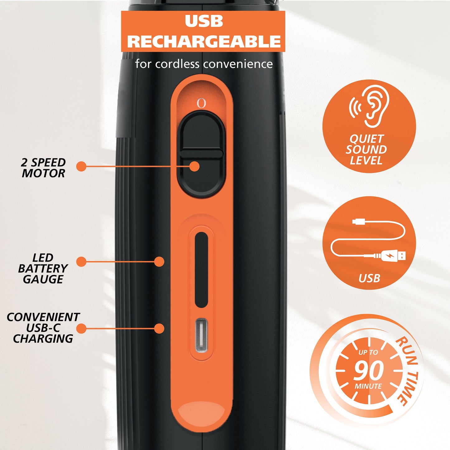 Dog Pet Groom and Vacuum Hose and Attachments, 2 Speeds, 14 Piece, Rechargeable Lithium 3026956
