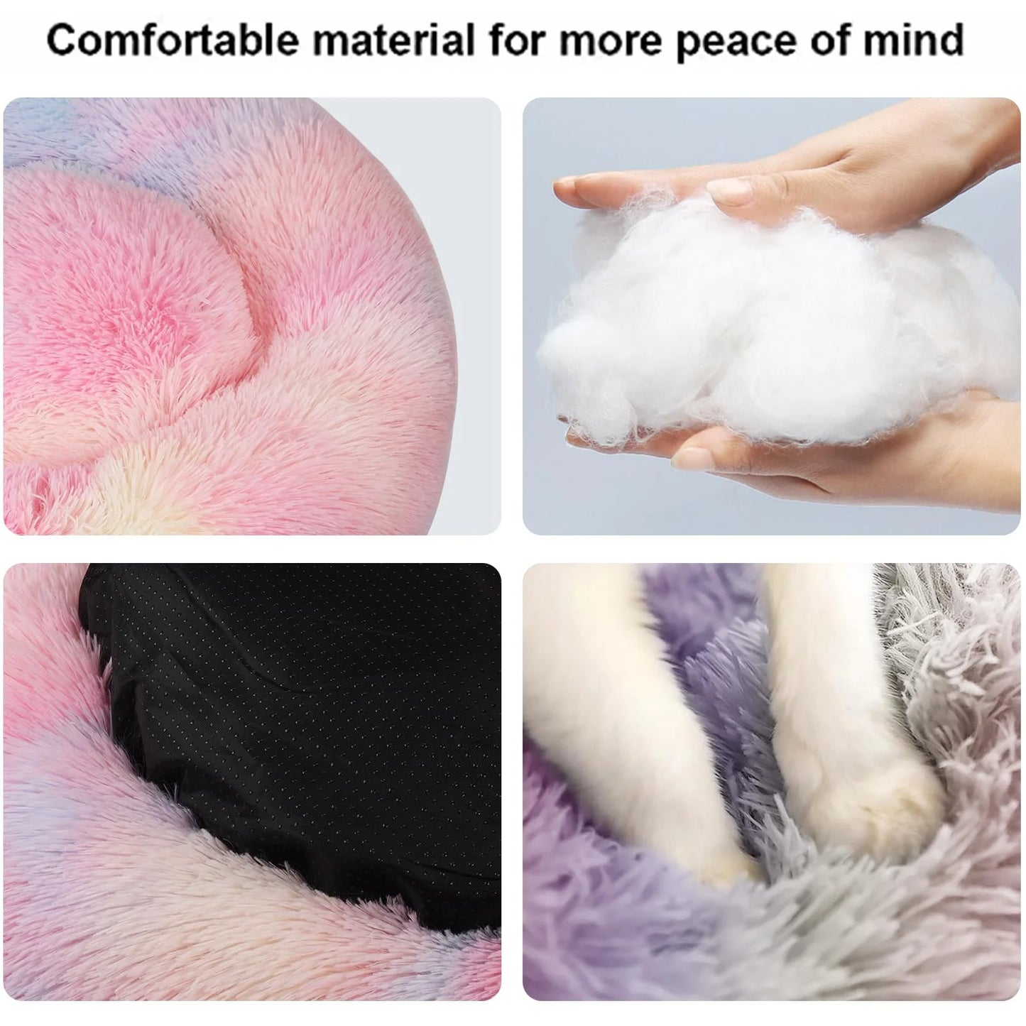 Anti-Anxiety Calming Donut Dog Bed - Self-Warming Plush Round Pet Bed for Home and Travel, 30"L x 30"W x 8"H