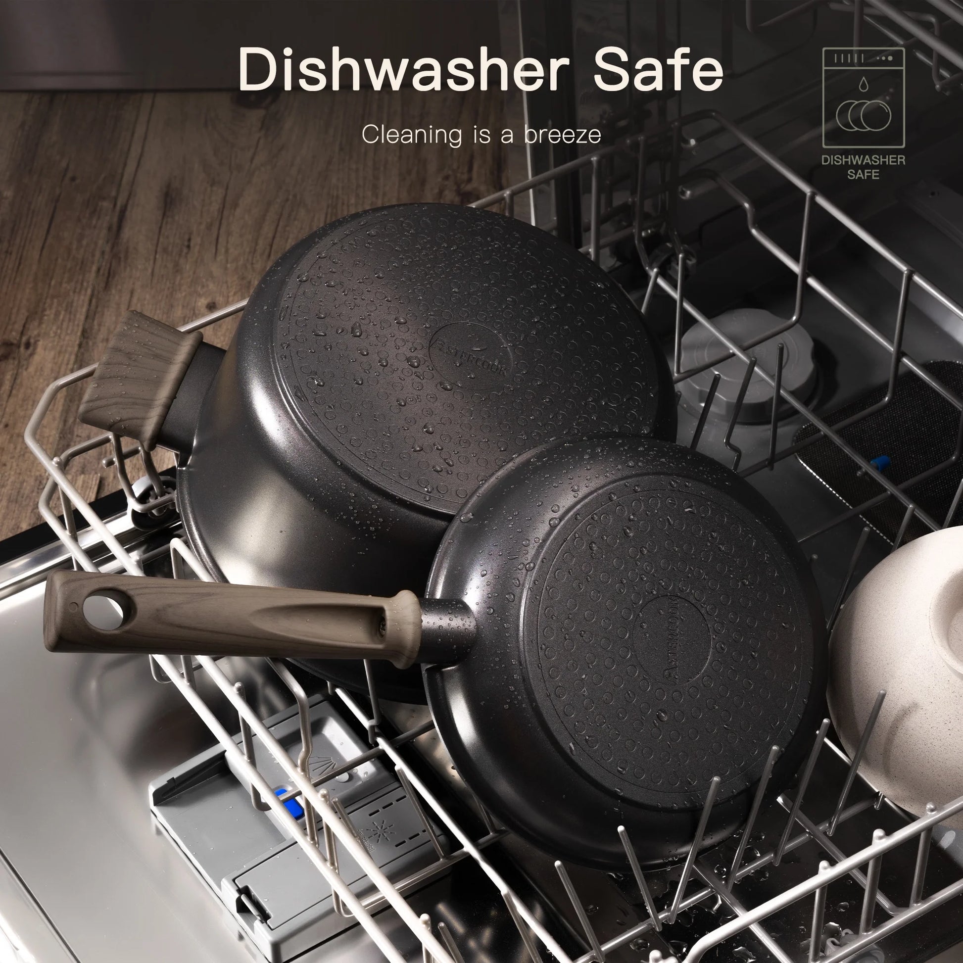 18-Piece Pots and Pans Set, Nonstick Cookware Set with Elegant Wooden Handle, Oven Safe to 480°F, Induction Compatible, Kitchen Cooking Set for RV Trips, Camping and Picnic, Black