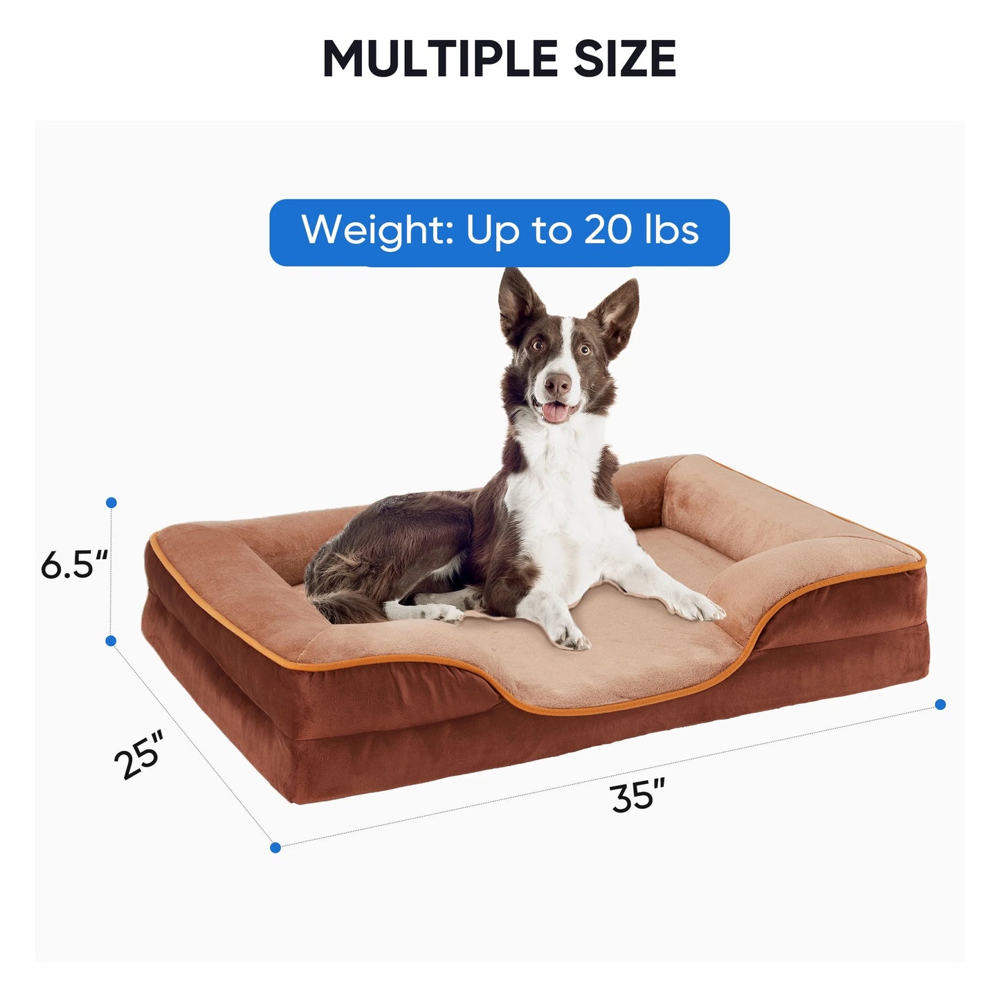 Large Orthopedic Dog Sofa Bed, 35" x 25", Supportive Foam Pet Couch with Removable Washable Cover, Brown