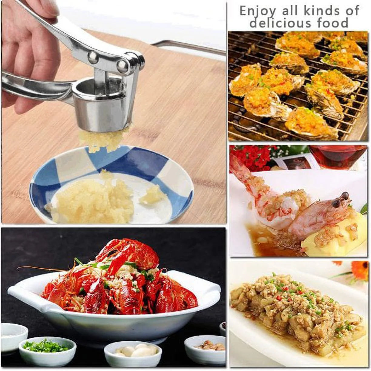 Garlic Press Crusher Professional Squeezer Masher Kitchen Mincer Tool- Easy to Clean(Stainless Steel)