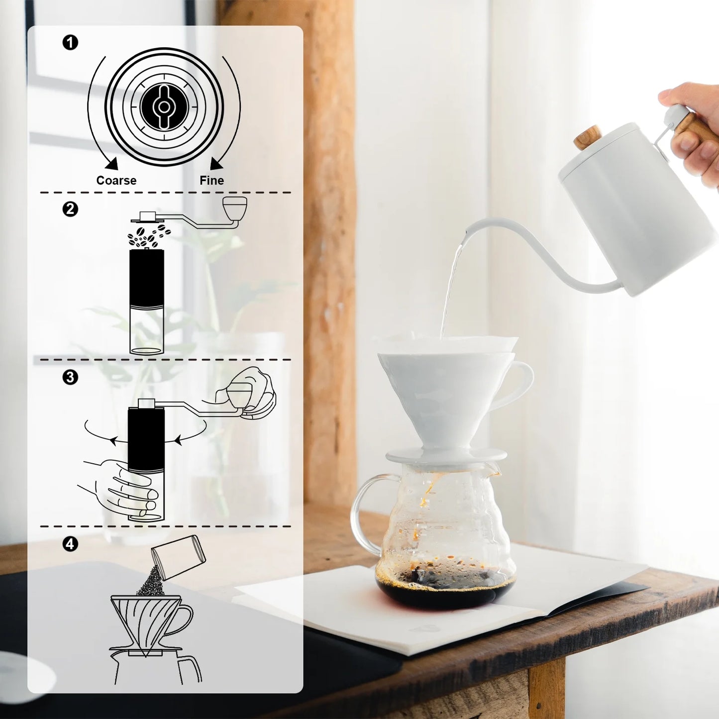 Manual Coffee Grinder Portable Coffee Bean Mill Grinders with Ceramic Burr, 304 Stainless Steel Hand Crank - Fine Coarse Adjustable - for Outdoor, Travel, Espresso