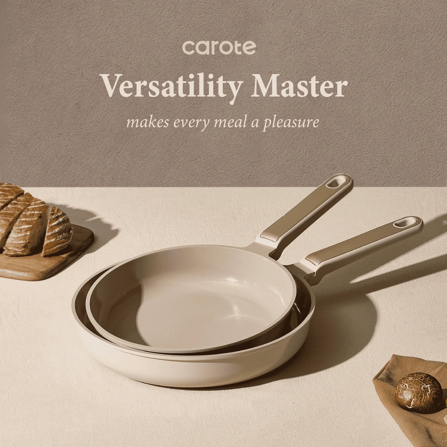 14-Piece Ceramic Nonstick Cookware Set with Utensils, Induction Compatible, Taupe