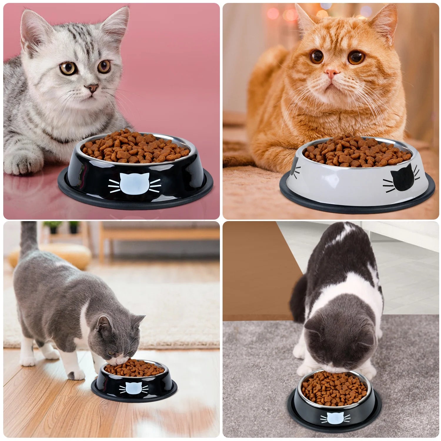 2PCS Pet Bowl Stainless Steel Non-Skid Cute Dog Bowl Cat Bowl with 2 Food Scoop