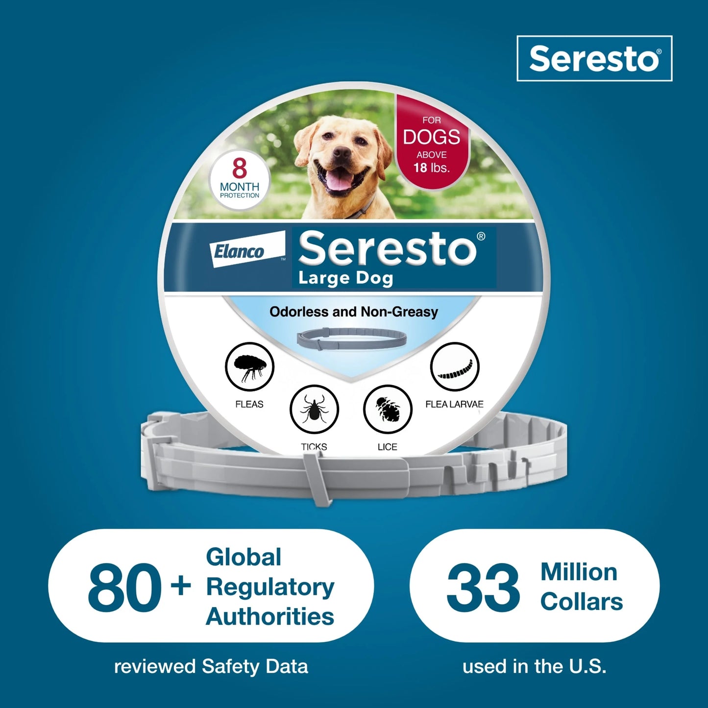 8-Month Flea and Tick Prevention Collar for Large Dogs (18+ lbs) - 2 Pack, Vet-Recommended
