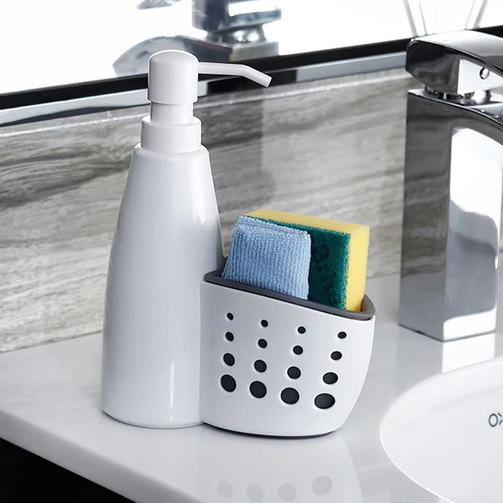 Ludlz Modern Kitchen Sink Countertop Liquid Hand Soap Dispenser Pump Bottle with Storage Compartments - 2 in 1 Refillable Liquid Detergent Bottle Dispenser Storage Box Sponge Holder