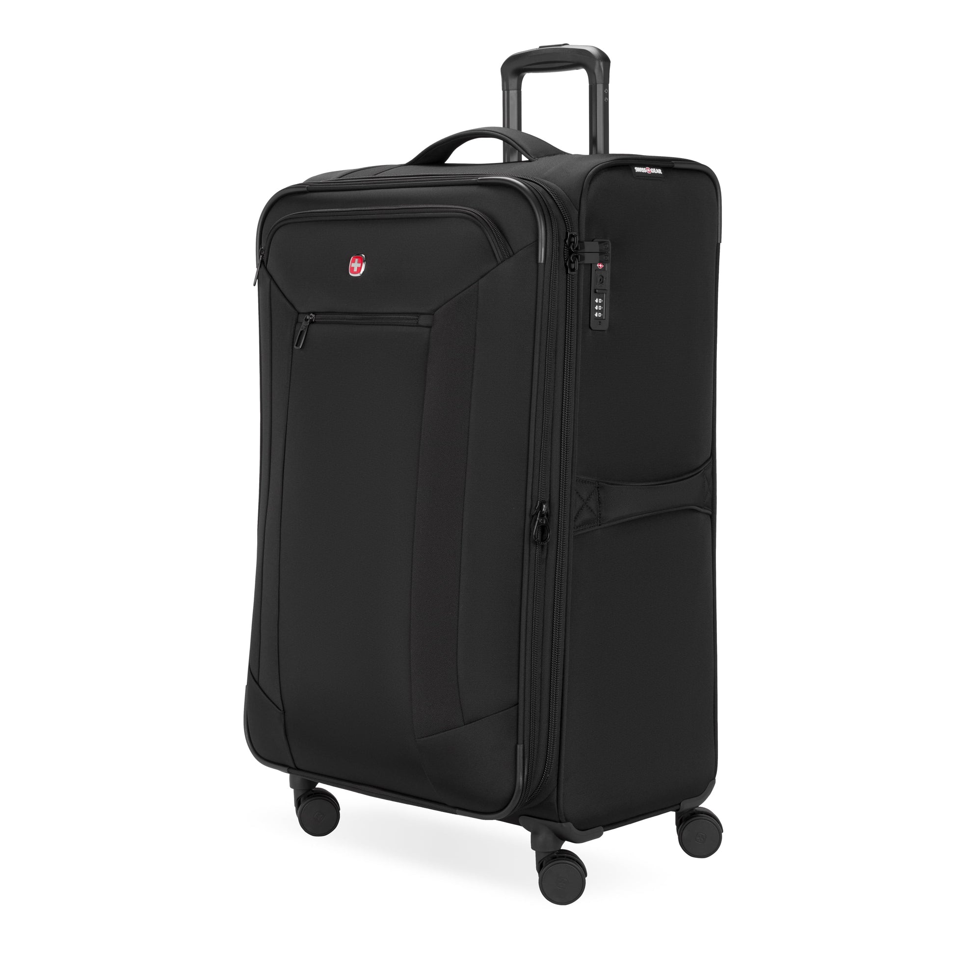 Stride Expandable Large Checked Spinner Suitcase, Black, 8-Wheel Design with Integrated TSA Lock