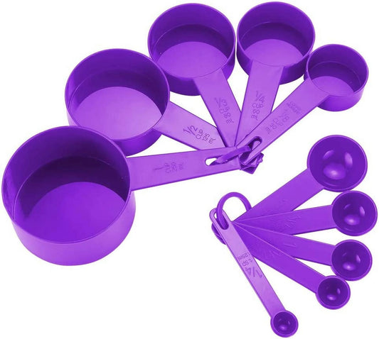 10Pcs 7 Color Measuring Cups and Measuring Spoon Scoop Silicone Handle Kitchen Measuring Tool (Color : Purple)