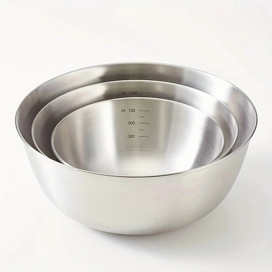 Essential Lightweight Scratch Resistant Food Safe Stainless Steel Mixing Bowls, Set of 3