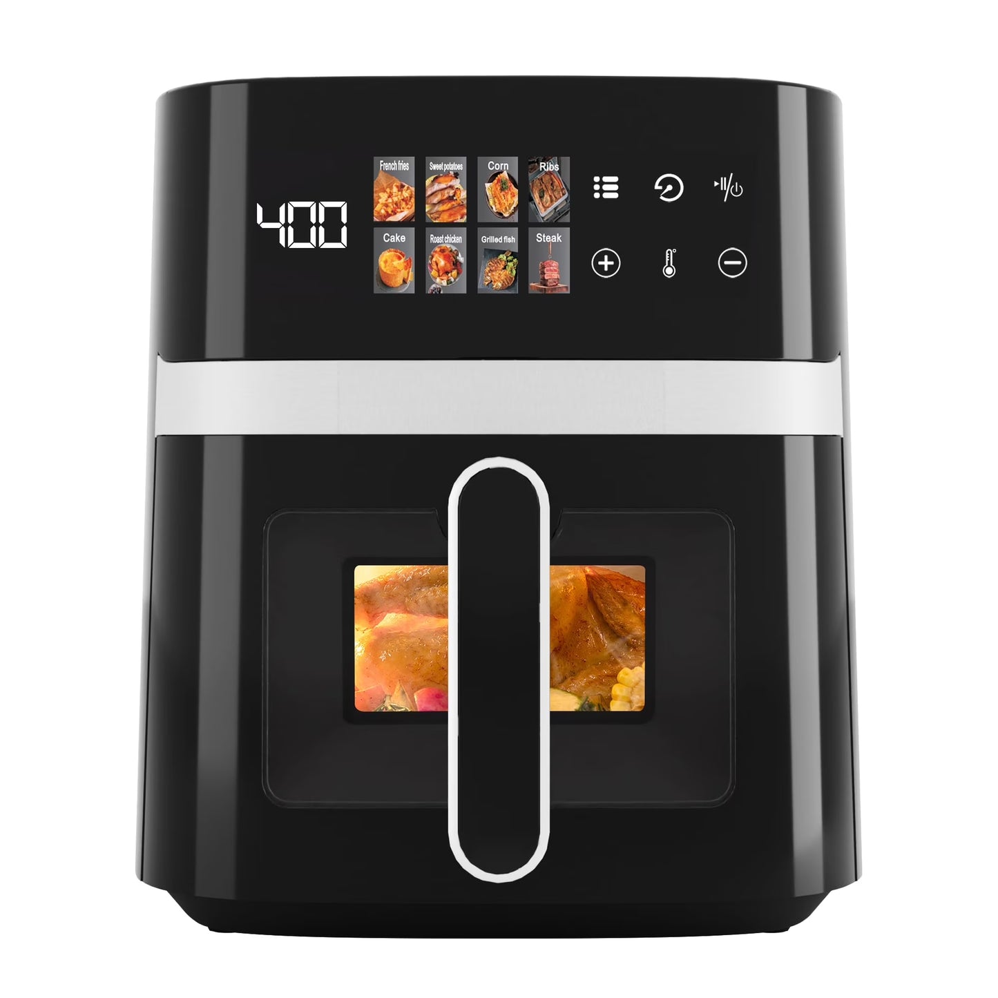 6QT 8-in-1 Electric Air Fryer with Digital LED Touchscreen and Visible Window, 1500W, Black