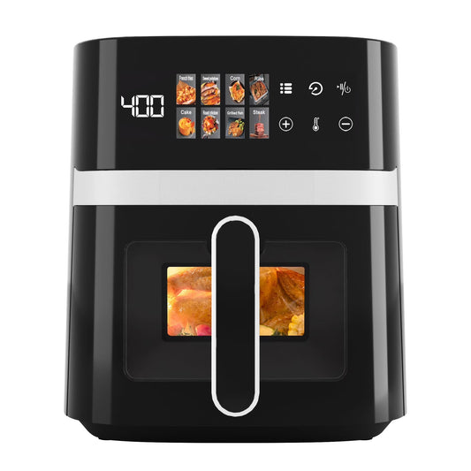 6QT 8-in-1 Electric Air Fryer with Digital LED Touchscreen and Visible Window, 1500W, Black
