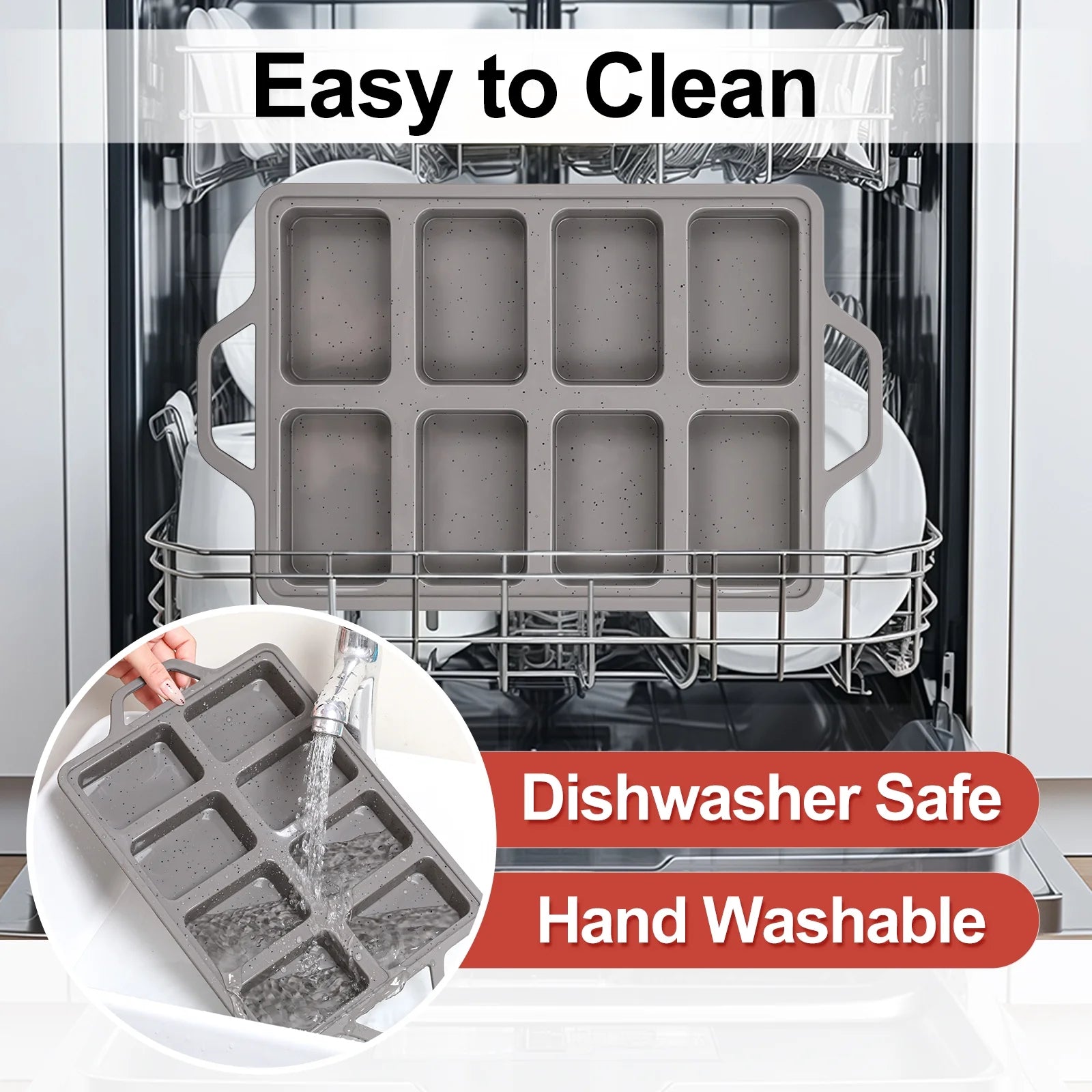 Mini Loaf Pans - Metal Reinforced Silicone Bakeware with 8 Cavities, Nonstick, 1 Pack