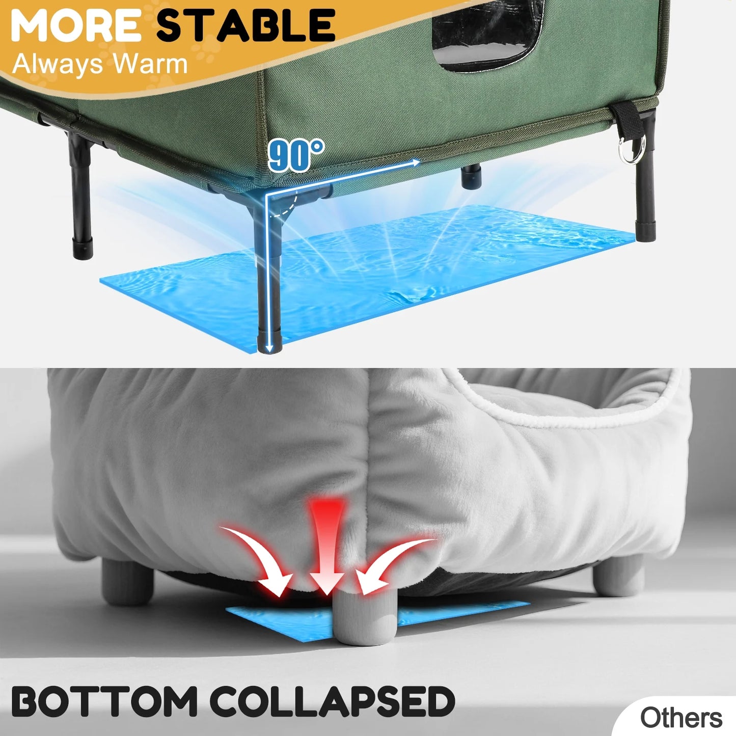 Insulated Outdoor Cat House with Escape Door - Weatherproof Shelter for Small Cats, Green