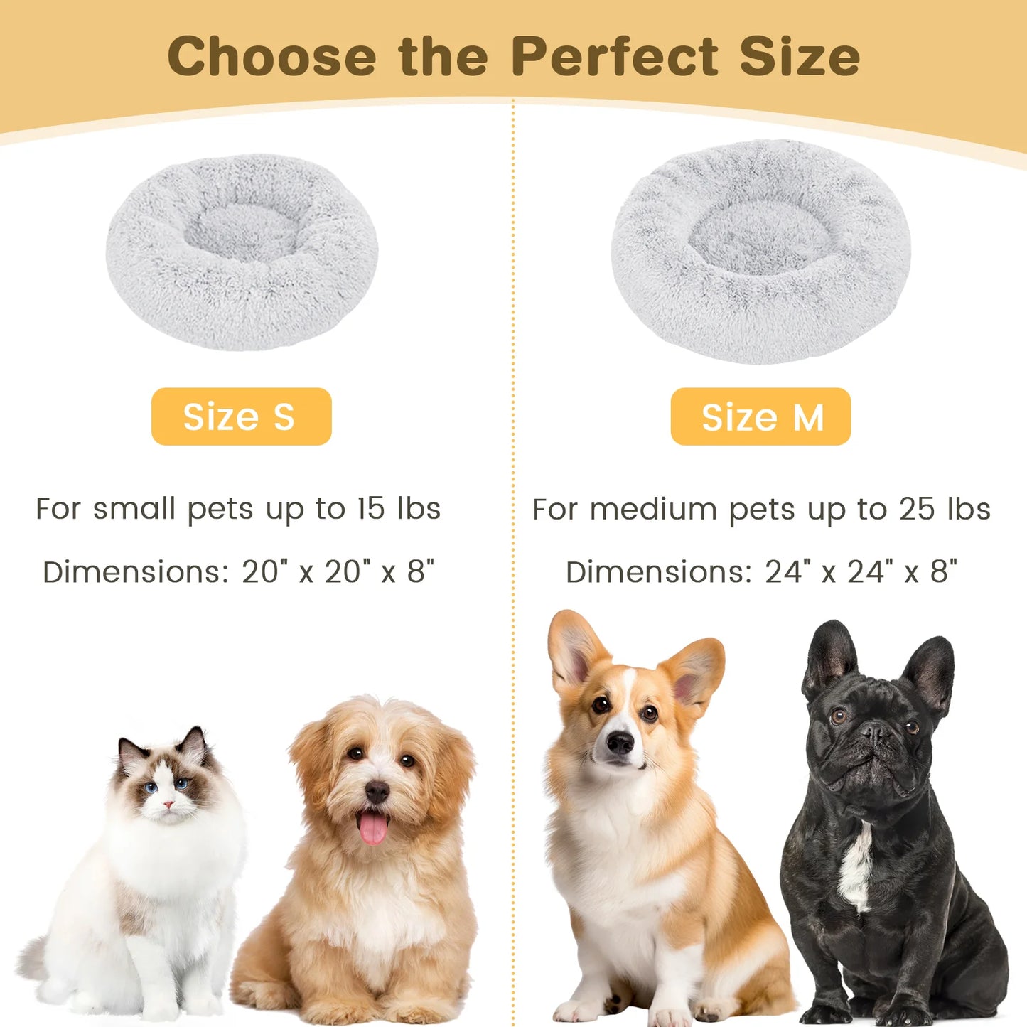 20-Inch Calming Donut Dog Bed for Small Dogs - Anti-Anxiety Cozy Round Pet Bed, Fluffy and Washable for Small to Medium Dogs and Cats