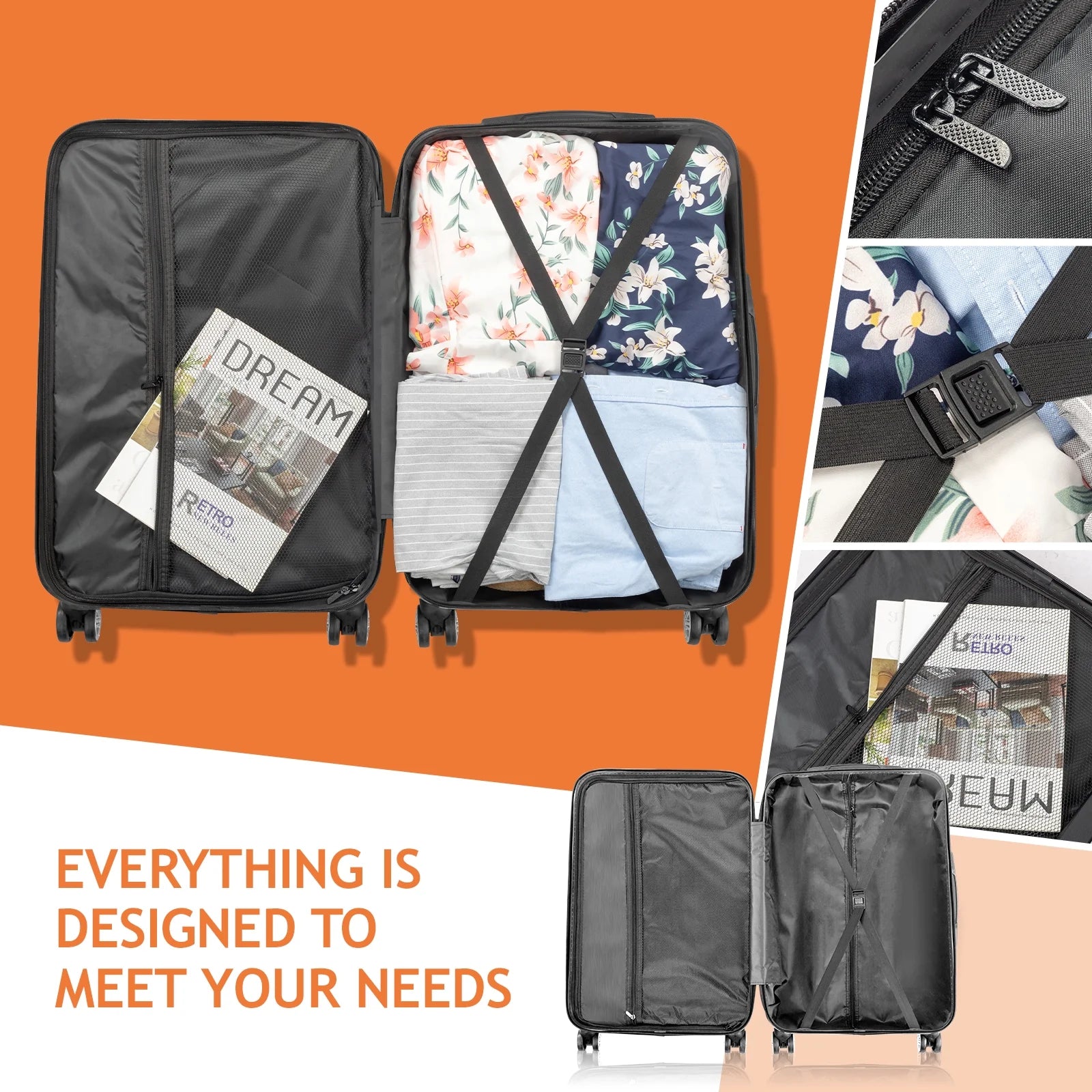 Lightweight Hardside 3-Piece Spinner Luggage Set in Orange with TSA Lock