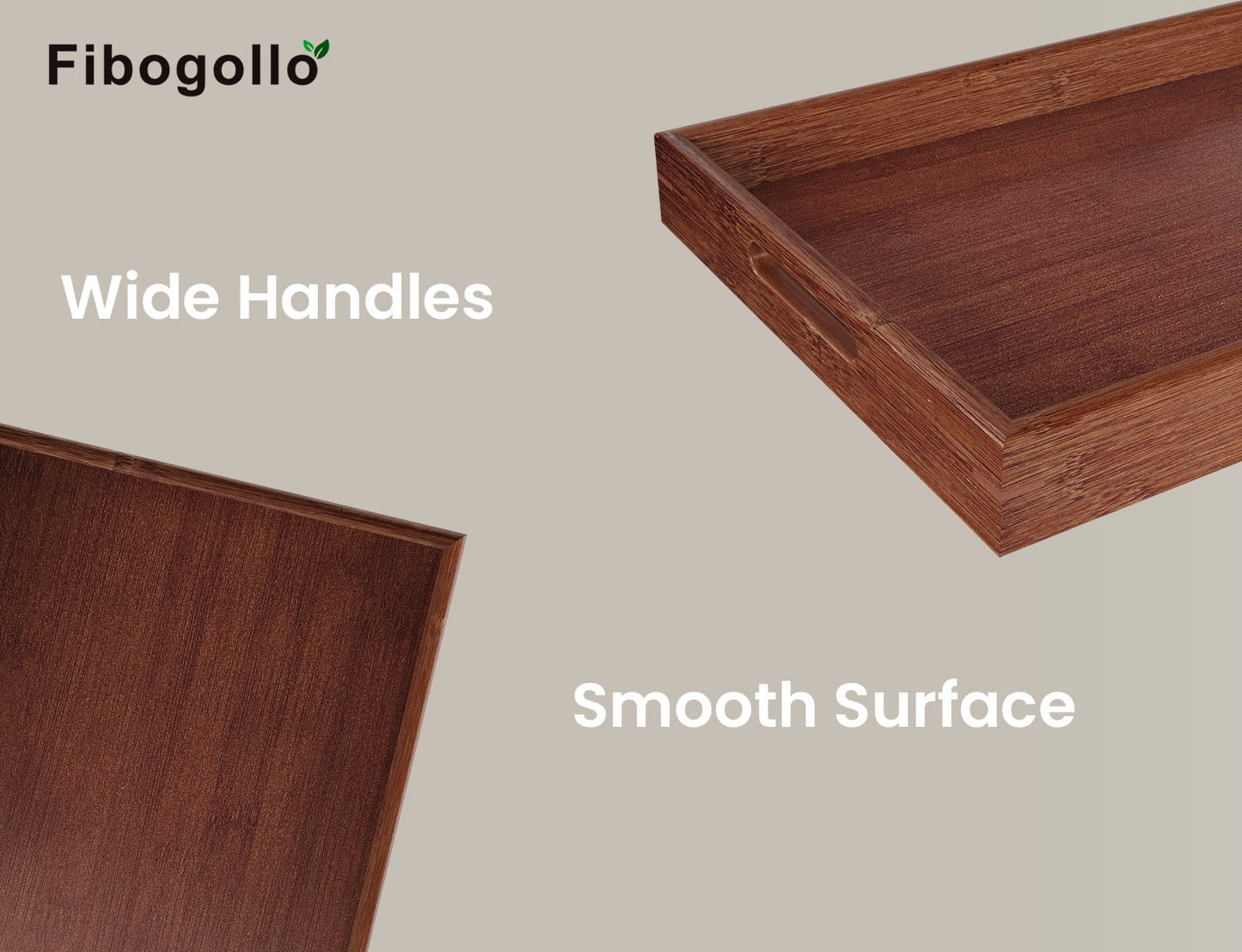 Bamboo Set of 2 Serving Tray with Handles,Decorative Trays Platter,Breakfast Tray in Bed,Food Drinks Tray for Eating,Working,Storing(Brown)