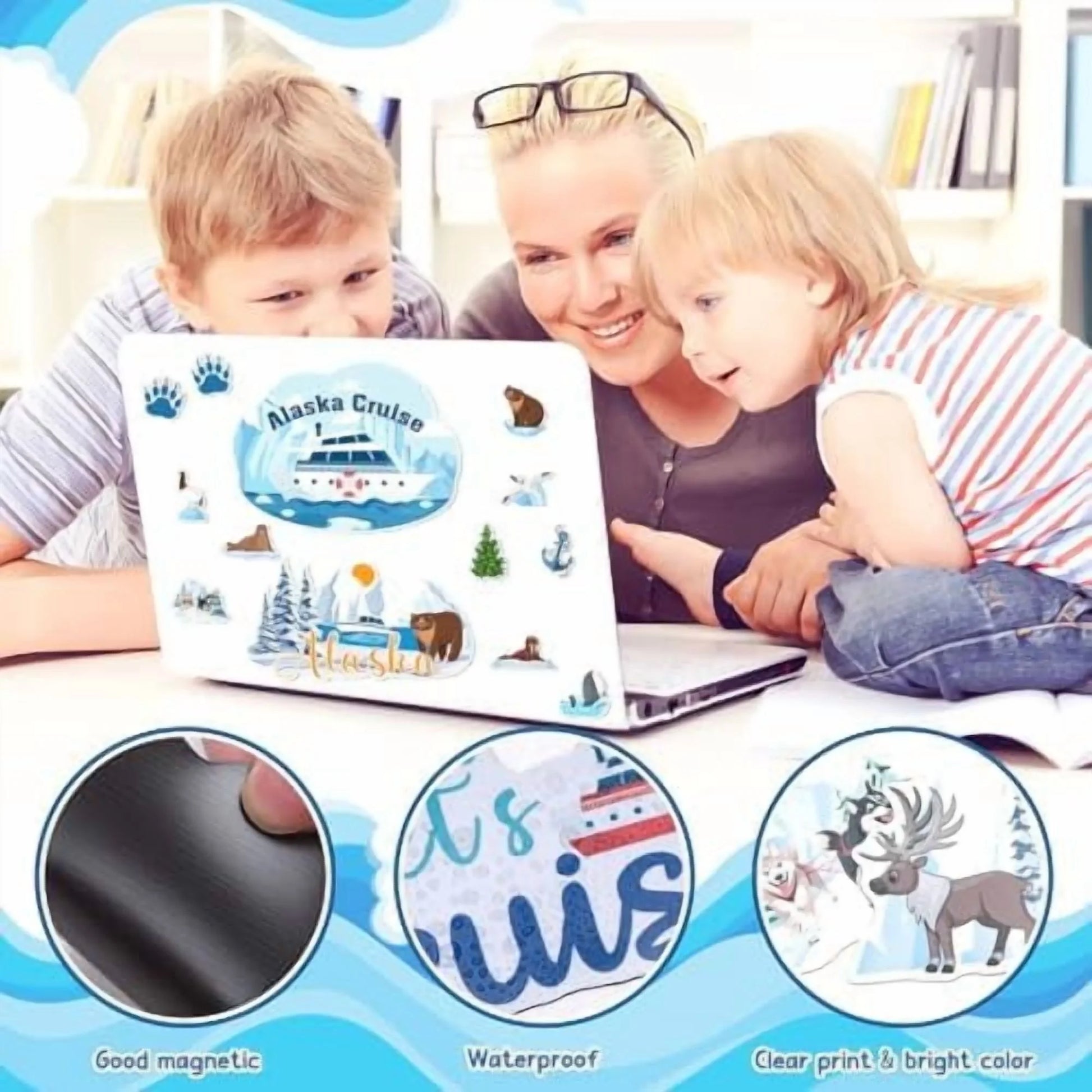 27-Piece Alaskan-Themed Nautical Cruise Door Magnet Set - Reusable Decorative Magnets Featuring Whales, Sea Lions, and Seals for Cabin, Fridge, Car, and Computer