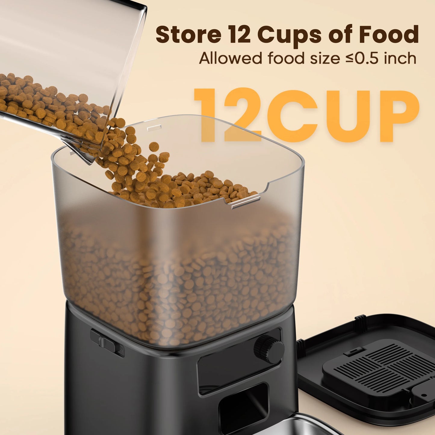 FD-01 3.5L Automatic Cat Feeder - Dual Power, Stainless Steel Bowl, Up to 36 Portions, 6 Meals Per Day, Detachable and Washable Design with Desiccant Bag - Black