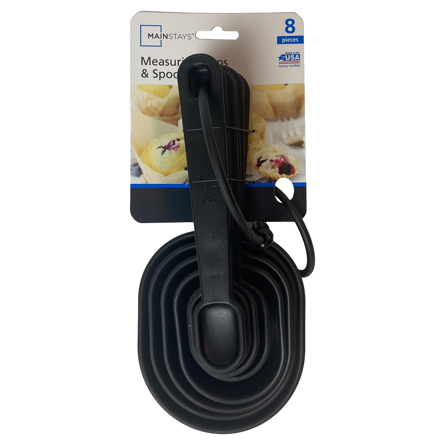 8-Piece Kitchen Measuring Cup & Spoon Set, Raised Measurements, Black, Polypropylene