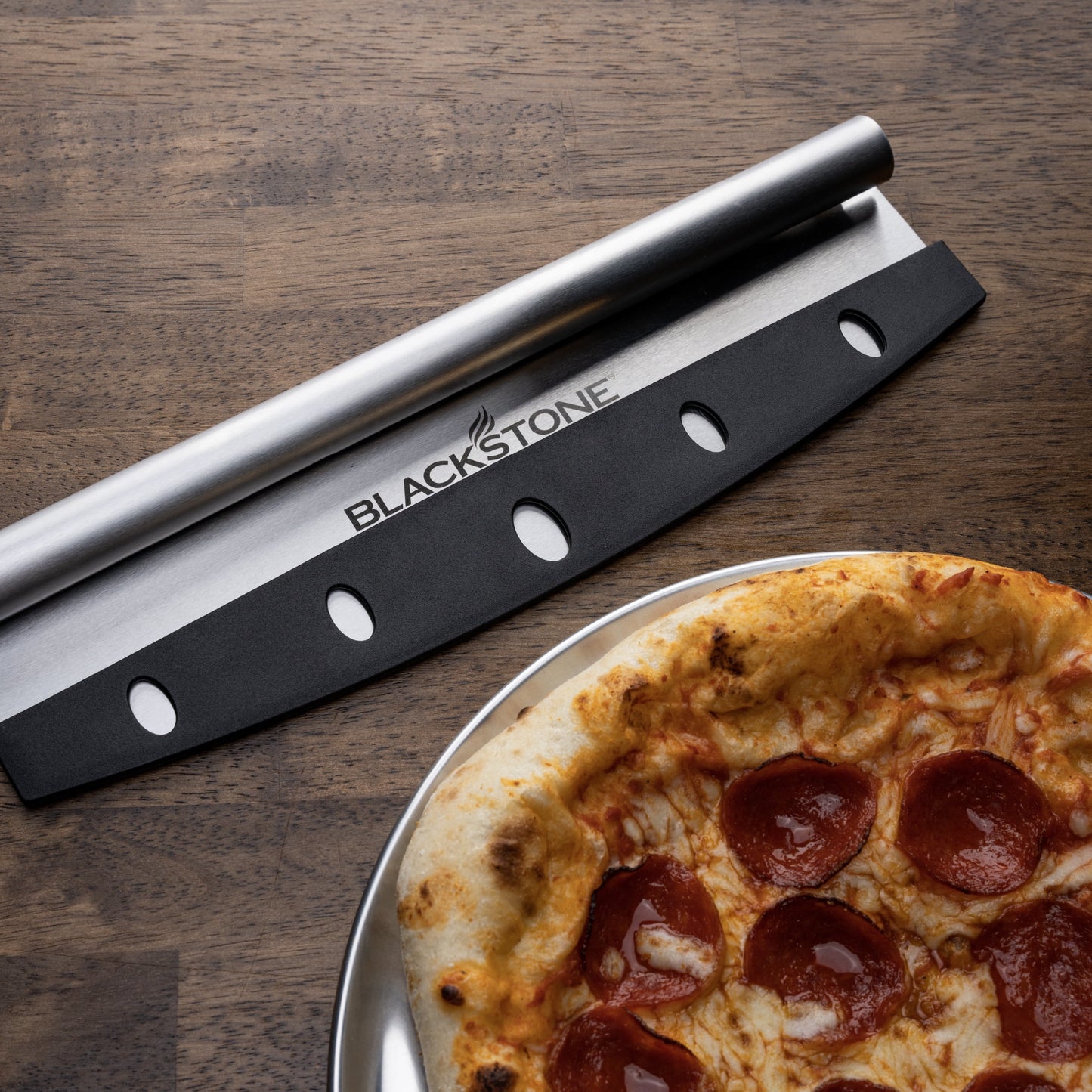 15" Stainless Steel Pizza Rocker Pizza Cutter with Blade Cover, 1.2 Lb.