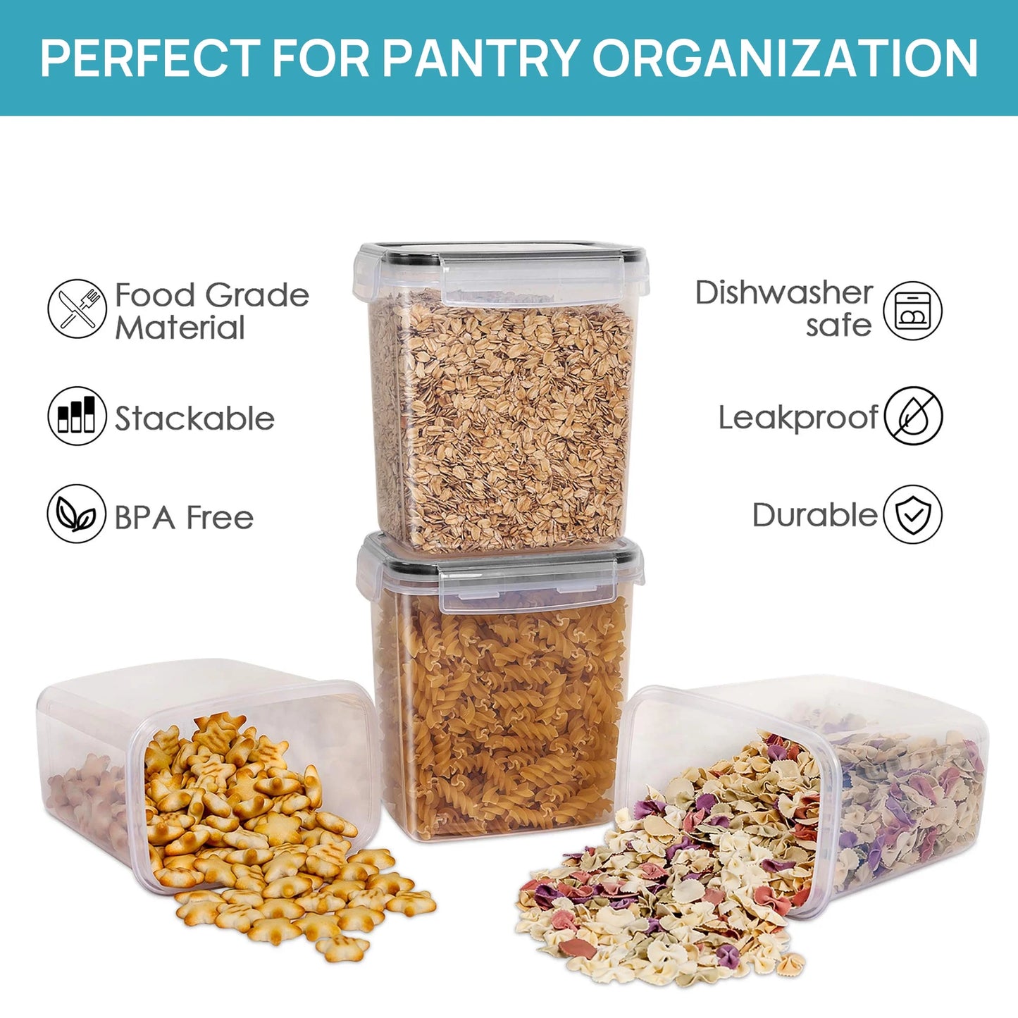 Airtight Food Storage Containers 16 Pcs/1.6L- Plastic BPA Free Kitchen Pantry Storage Containers, Black