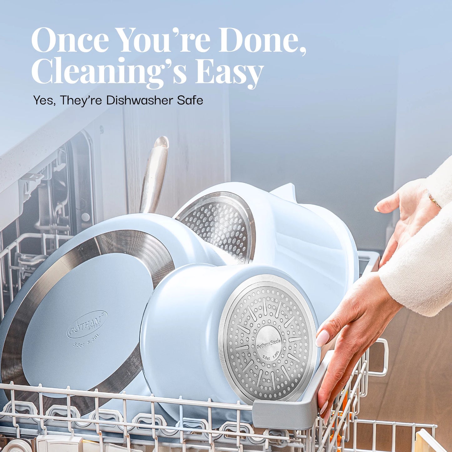 18-Piece Non-Stick Ceramic Cookware Set with Detachable Handles - RV Kitchen Essentials, Oven Safe, Blue