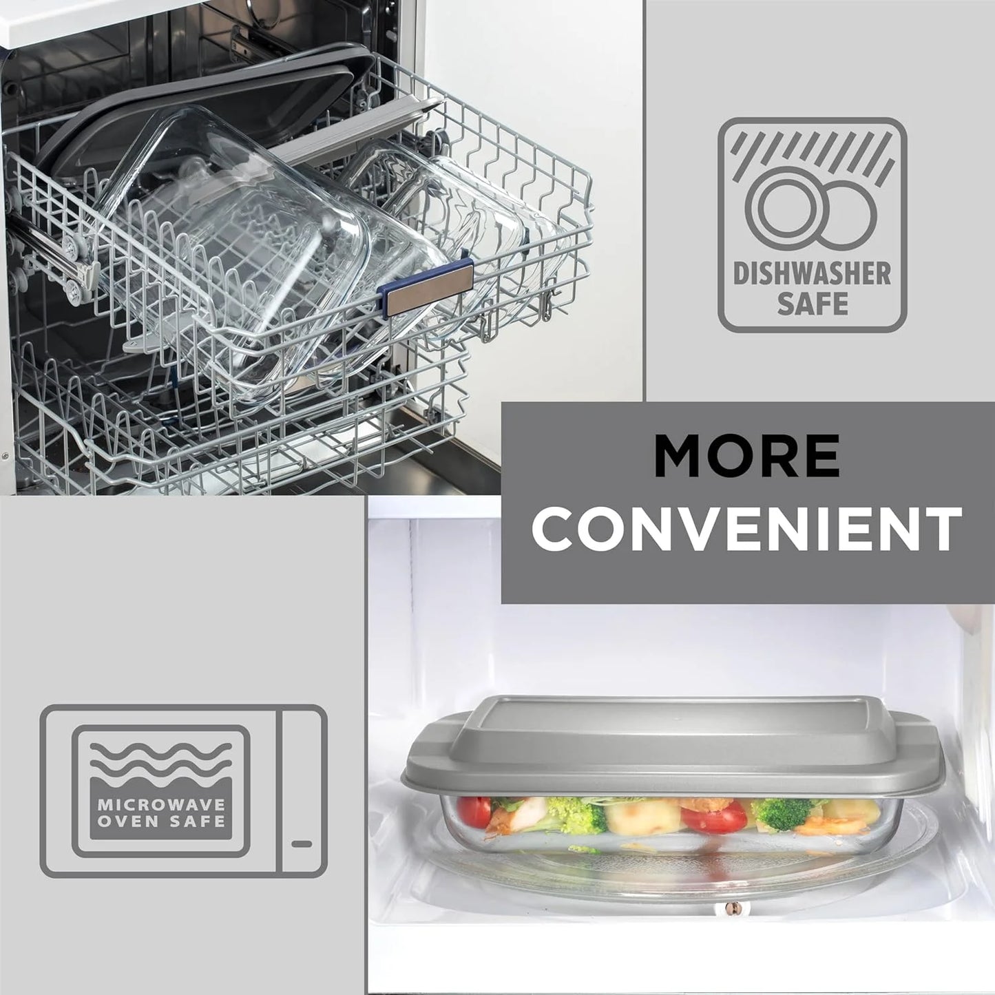 8-Pc Glass Baking Dish Set with Lids, Microwave-Safe Glass Bakeware Set, Grey