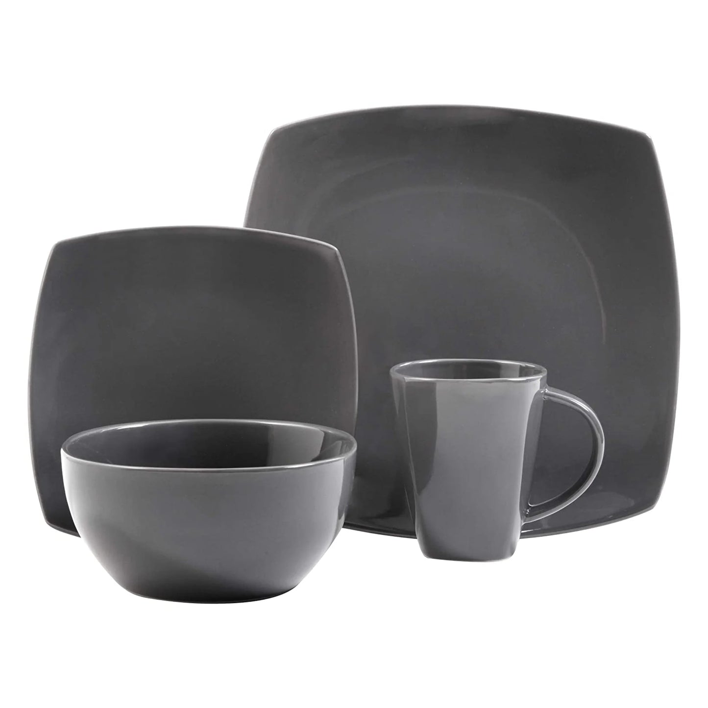 Soho Lounge Square 16-Piece Dinnerware Set, Gray