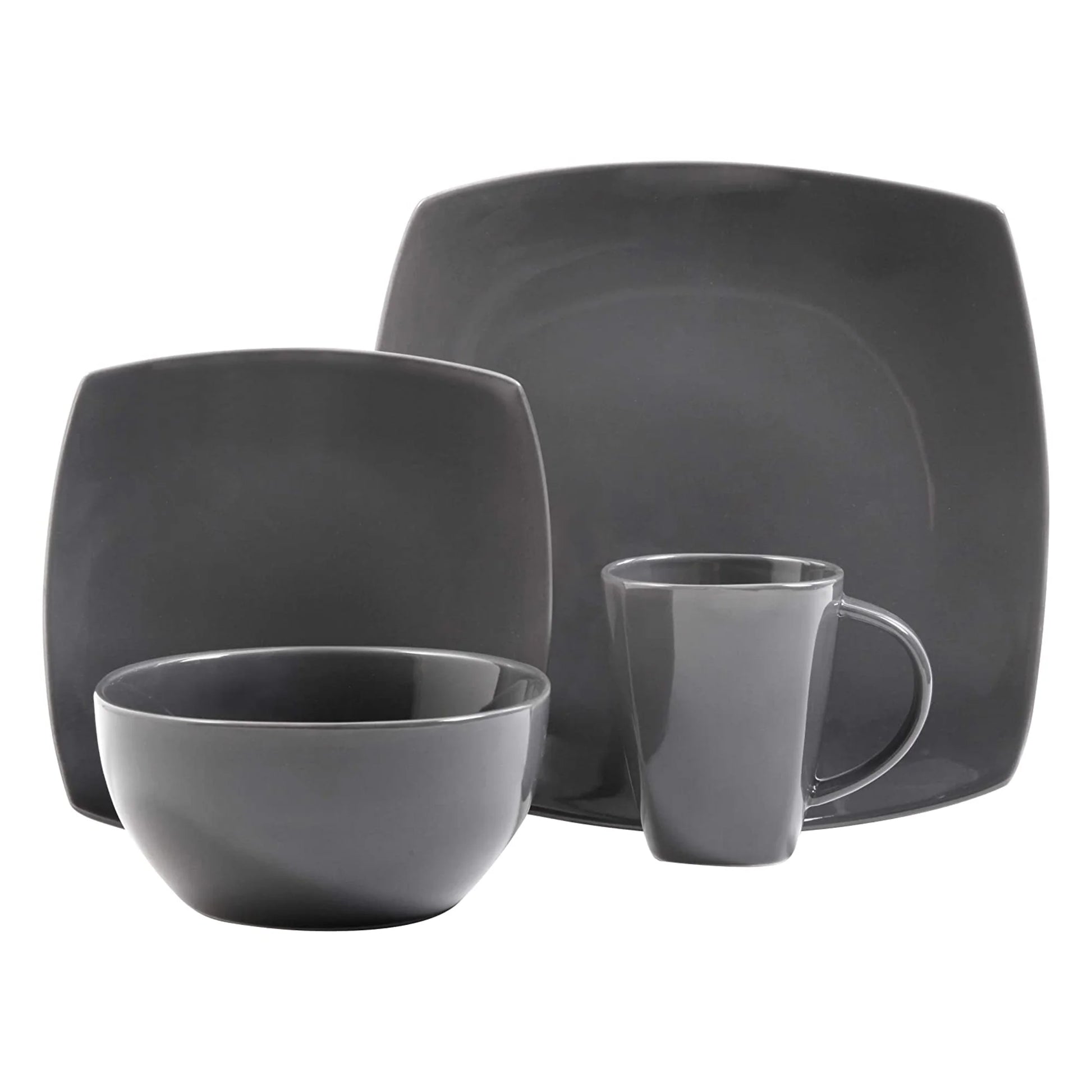 Soho Lounge Square 16-Piece Dinnerware Set, Gray
