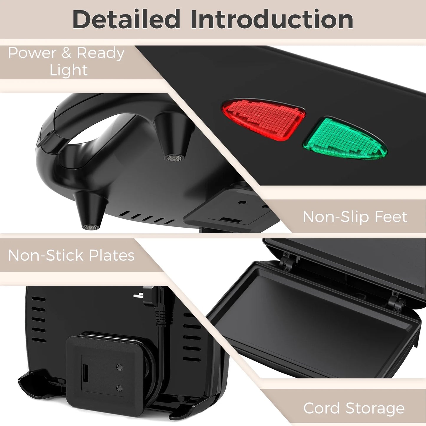 Electric Sandwich Maker - 750W Panini Press with Non-Stick Plates, LED Indicator, Thermostat Control, Cool Touch Handle, Ideal for Breakfast Preparation