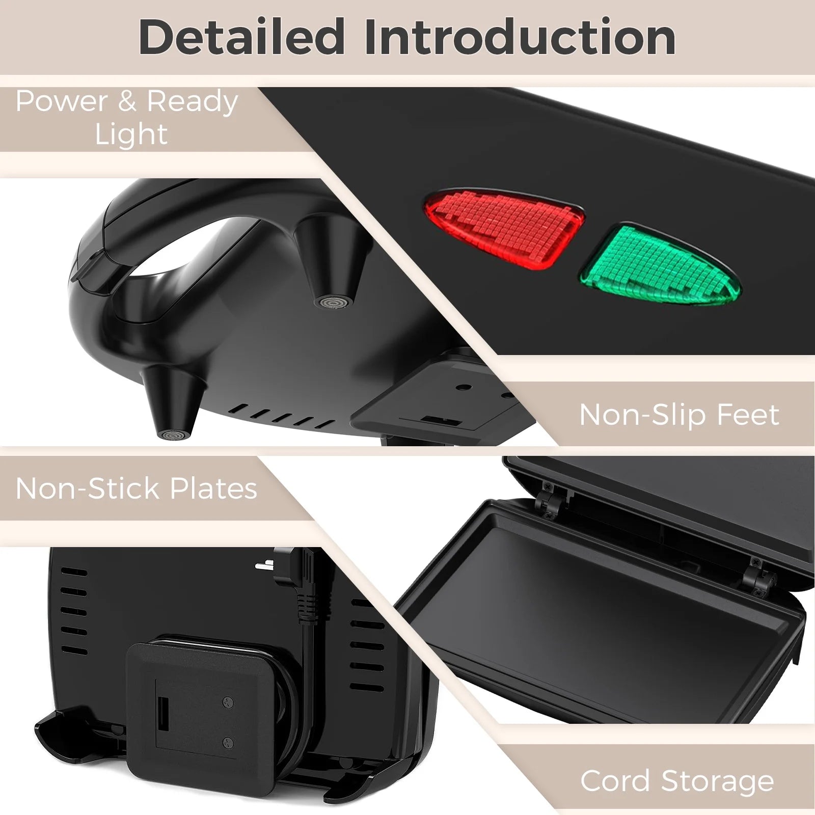 Electric Sandwich Maker - 750W Panini Press with Non-Stick Plates, LED Indicator, Thermostat Control, Cool Touch Handle, Ideal for Breakfast Preparation